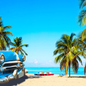 Obraz Wieloczęściowy Varadero Beach Na Kubie I Amerykańskie Auto