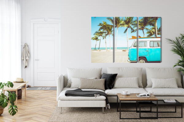 Obraz Wieloczęściowy Retro Samochód Na Plaży 3D - obrazek 7