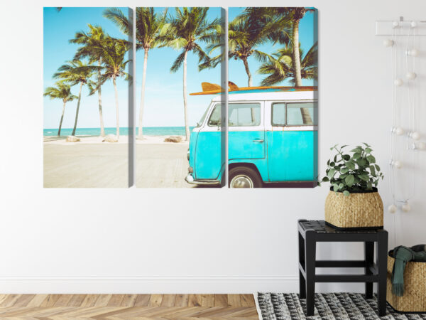 Obraz Wieloczęściowy Retro Samochód Na Plaży 3D - obrazek 9
