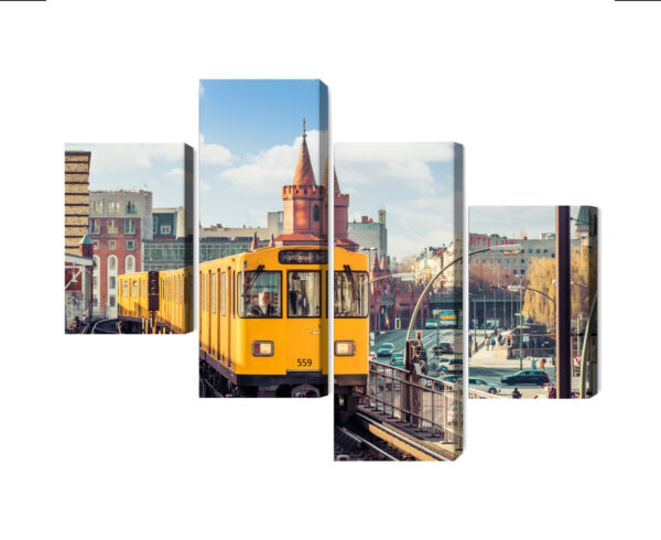 Obraz Wieloczęściowy Żółty Pociąg W Berlinie Na Torach Kolejowych - obrazek 3