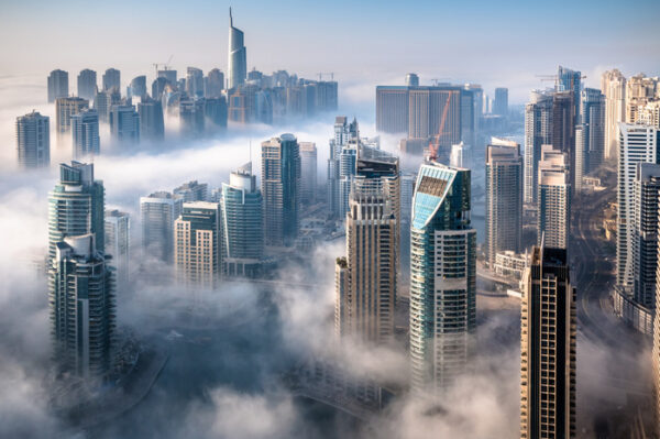 Obraz Wieloczęściowy Panorama Miasta Dubaj We Mgle