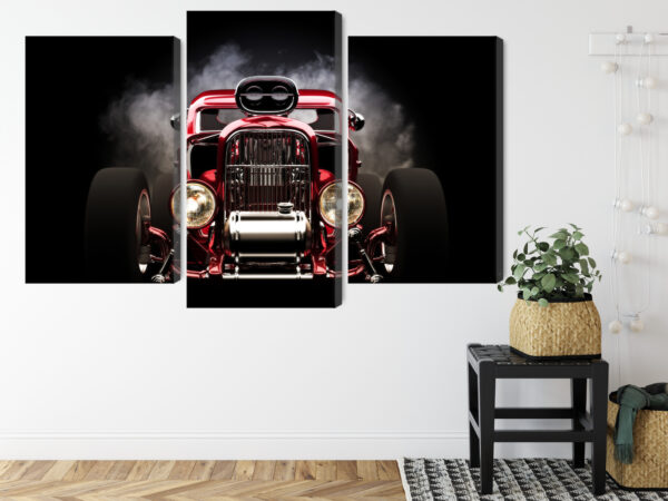 Obraz Wieloczęściowy Samochód Hot Rod Na Tle Dymu - obrazek 9
