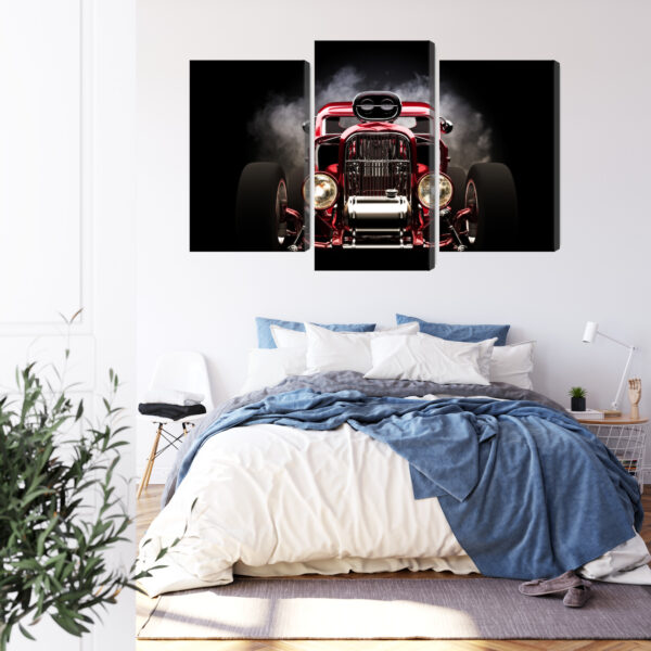 Obraz Wieloczęściowy Samochód Hot Rod Na Tle Dymu - obrazek 4