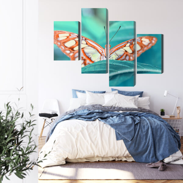 Obraz Wieloczęściowy Motyl Na Liściu W Skali Makro - obrazek 4