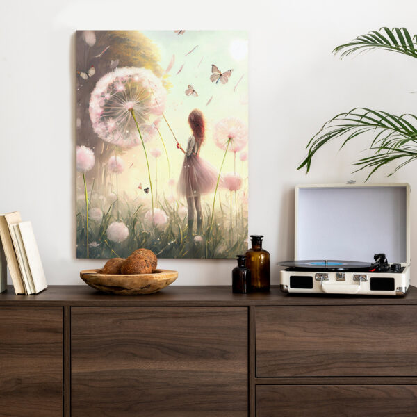 Plakat Dziewczynka Na Łące Wśród Różowych Dmuchawców - obrazek 5