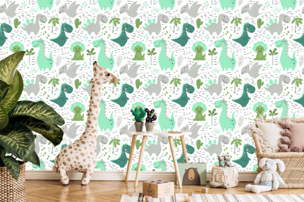 Tapeta Do Pokoju Dziecka Dinozaury Kaktusy - obrazek 7