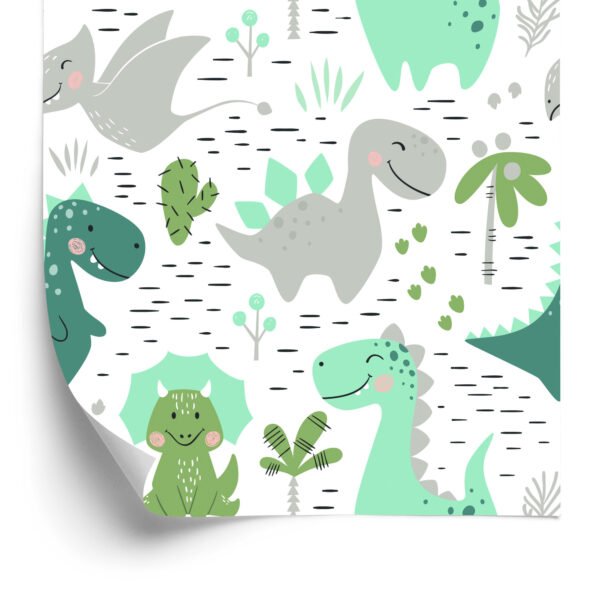 Tapeta Do Pokoju Dziecka Dinozaury Kaktusy - obrazek 4